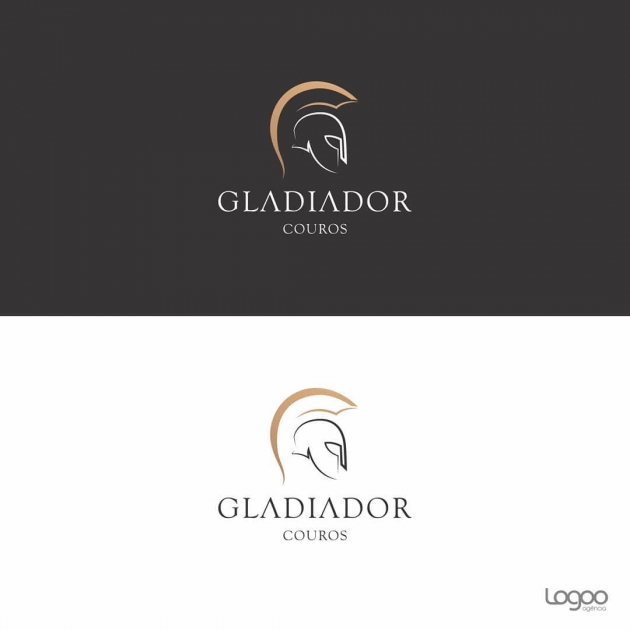 O conceito da logomarca GLADIADOR COUROS é composto pela denominação de seu próprio lettering, representado pelo ícone minimalista do capacete de gladiador, facilitando em suas aplicações em couro. para Gladiador Couro